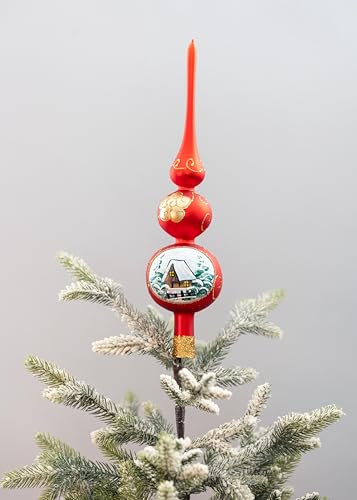 Spitz Glass Christmas Tree Topper Mouth Blown by Polish Artisans and Hand Decorated with Embellishments Made in Poland
