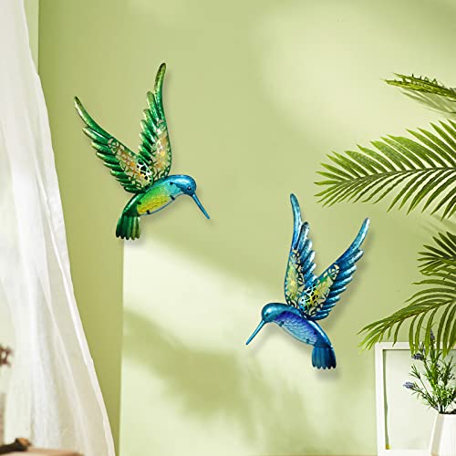 Metal Hummingbird Wall Art 15inch Metal Birds Wall Sculpture Garden Decoration Outdoor Statue Patio Fence Hanging Plaques 2 Pack (2 Count)