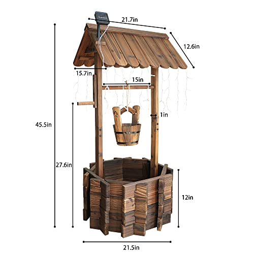 Garden Wooden Decor Rustic Wishing Well with Light Planter Outdoor Home Décor for Patio