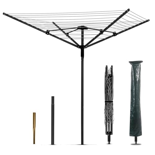 Rotary Outdoor Umbrella Drying Rack Adjustable Height Clothesline w
