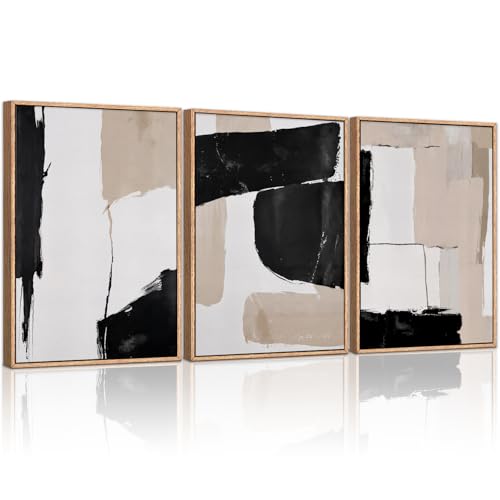 Large Framed Neutral Abstract Canvas Wall Art