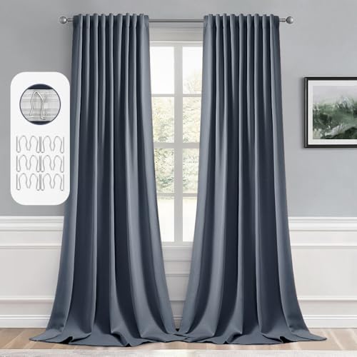 Stone Blue Back Tab Blackout Curtains 52x108 Inch Long 2 Panels Set (2 Count)