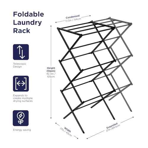 3 Tier Expandable Collapsing Foldable Laundry Rack for Air Drying Clothing