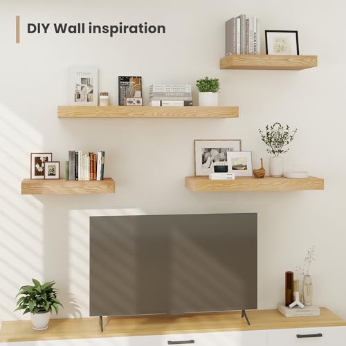 24 x 12 Deep Floating Shelves Wall Mounted Set of 2 Oak (2 Count)