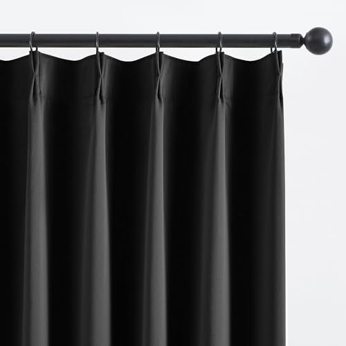 Solid Black Blackout Pinch Pleat Curtains 96 Inches Long for Living Room (2 Count)
