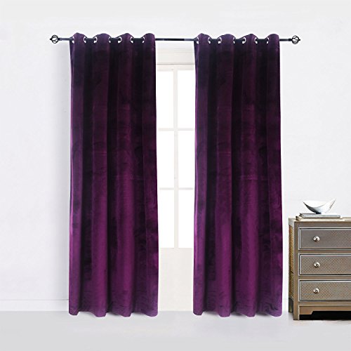Set of 2 Blackout Velvet Energy Efficient Grommet Curtain Panel Drapes Lavender Purple 52Wx63L