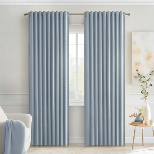 Light Blue Back Tab Blackout Curtains 52x84 Inch Length 2 Panels Set (2 Count)