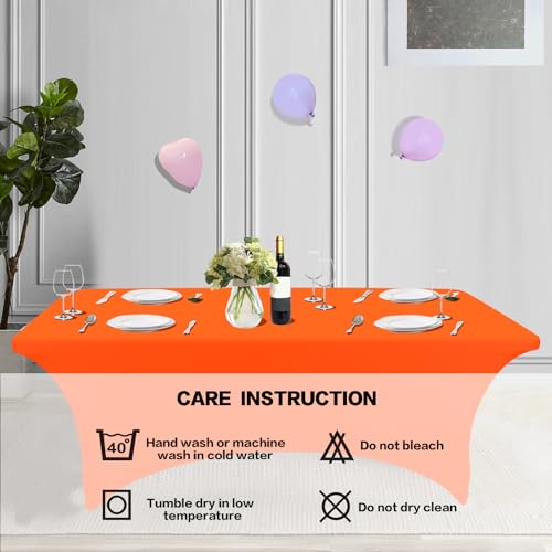 2 Pack 6FT Table Cloth for Rectangular Spandex Orange Table Cover (2 Count)