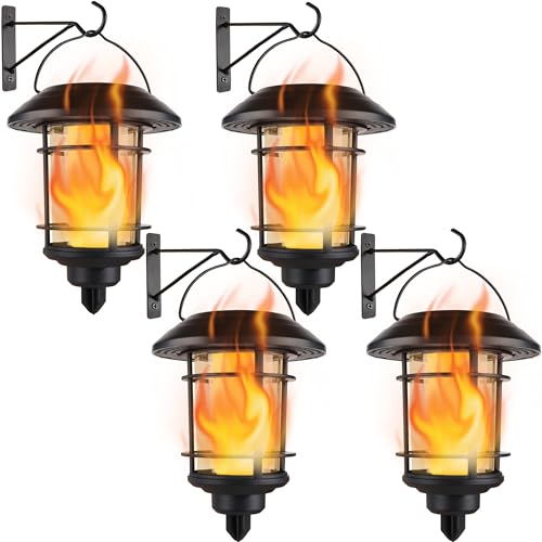 4 Pack Solar Flame Wall Lanterns Outdoor (4 Count)