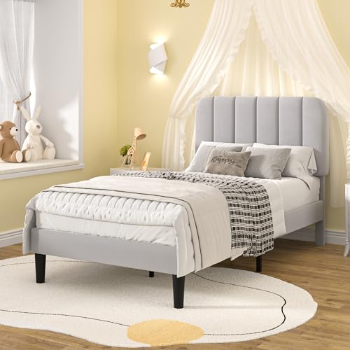 Twin Size Bed Frame with Upholstered Headboard