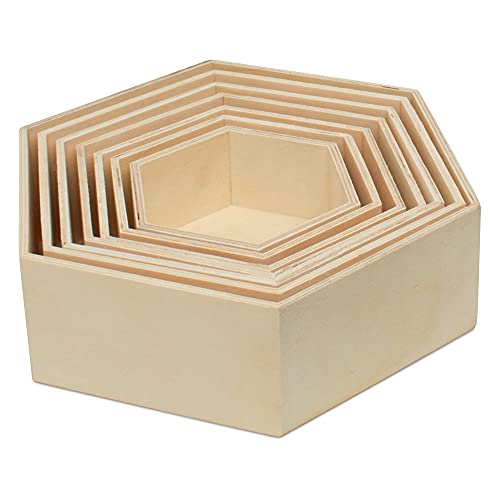 Wooden Hexagon Floating Shelves with Backs (7 Count)