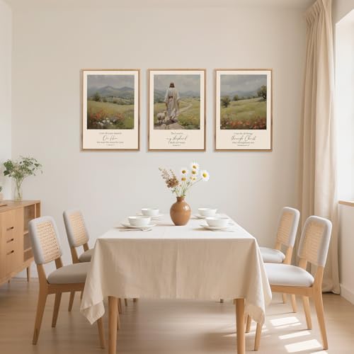 3 Pcs Jesus Scripture Landscape Framed Canvas Wall Art 24x36 Inch (3 Count)