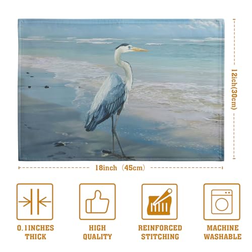 Blue Heron Placemats Set of 4 Summer Coastal Beach Pelican Placement Mats for Dining Table Nautical Ocean Bird Pattern Washable Non (4 Count)