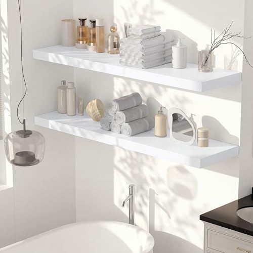 72 x 12 Deep Floating Shelves Wall Mounted Set of 2 White