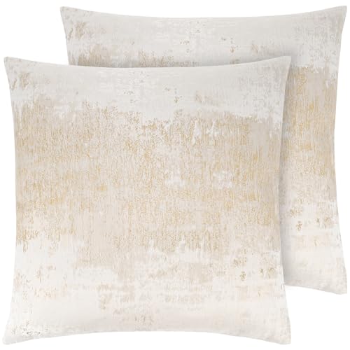 Cream Champagne Metallic Jacquard Pillow Covers 20x20 Pack of 2 Velvet Back Modern Glam Sofa Decor (2 Count)