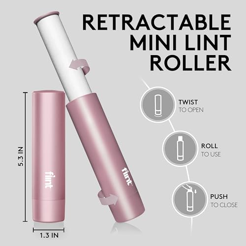 Rose Gold Retractable Mini Lint Roller with 90 Extra Sticky Sheets