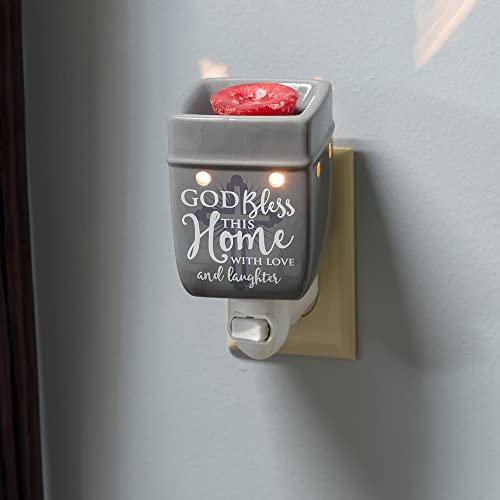 God Bless This Home with Love Grey Stoneware Electric Plug