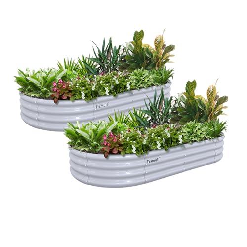 2 Pack 6x3x1FT Galvanized Raised Garden Bed Kit Oval Metal Ground Planter Box Outdoor Bottomless Planter Raised Beds for Vegetables Flowers Herbs Fruits