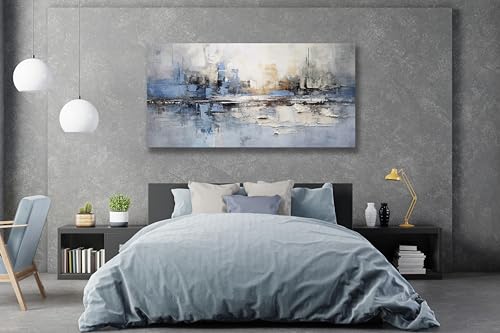 Abstract Wall Art Wall Decor Blue and Gray White Modern Canvas Wall Paintings Abstract Artwork for Living Room Bedroom Bathroom Office Home Decor Can Be Hung Directly 20"x 40"