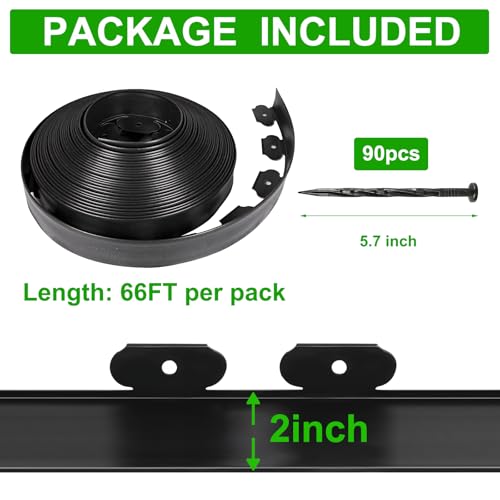 2 Inch Tall 66 FT Garden Edging Kit with 90pcs Spikes (91 Count)