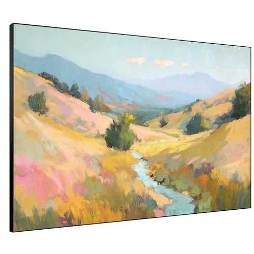 60"x72" Extra Large Framed Wall Art Golden Valley Light Landscape Illustration for Home Living Room Bedroom Decor