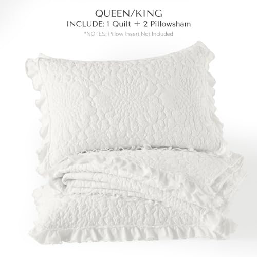 White Ruffled Quilt Queen Size