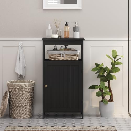 Small Bathroom Storage Cabinet with Door & Open Shelf