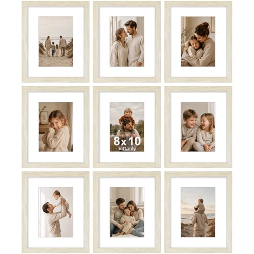 8x10 Picture Frames Set of 9 for Wall Mount or Tabletop (9 Count)