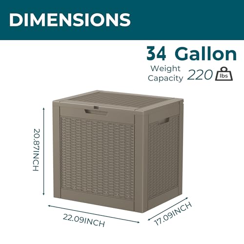 34 Gallon Deck Boxes Resin Outdoor Storage Box UV Resistant Outside Deck Box with Lockable Lid for Patio Furniture