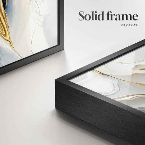 Extra Large Framed Blue White and Gold Abstract Wall Art
