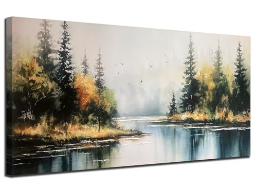 Forest Wall Art Canvas Landsacape Lake Painting Wall Decor 40"x20"