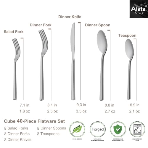 Cube 40 Piece Forged Stainless Steel Flatware Set Cutlery Set (8 Count)