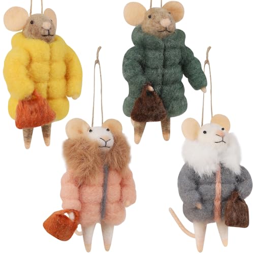Set of 4 Christmas Felt Mice Ornaments (4 Count)