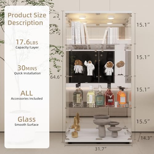 White Glass Display Cabinet with LED&Mirror