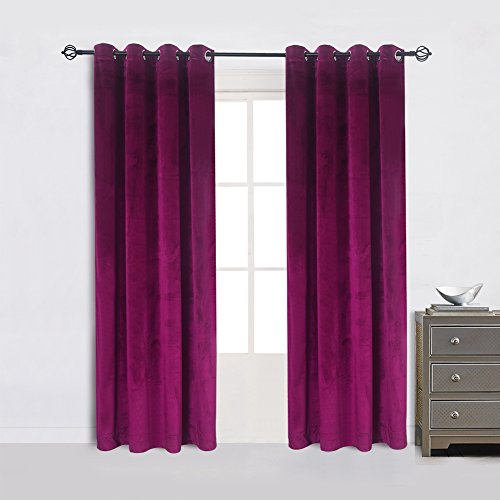 Super Soft Luxury Velvet Fushcia Room Darkening Blackout Curtain Panel Drapes Drapery 52 inch Wide by 108 inch Length with Grommet Fushcia