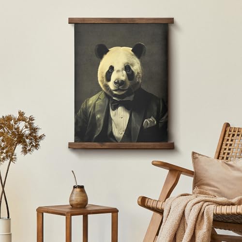 Hanging Linen Dapper Suit Panda Tapestry Vintage Animal Wall Art Hanging