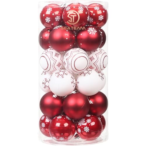 30 Pack Glitter Print Contrast Color Christmas Ball Ornaments (30 Count)
