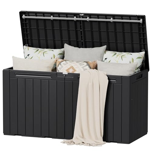 Resin Deck Box 100 Gallon Large Outdoor Storage Box Waterproof