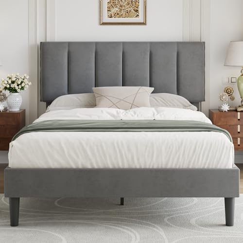 Full Size Bed Frame with Upholstered Headboard