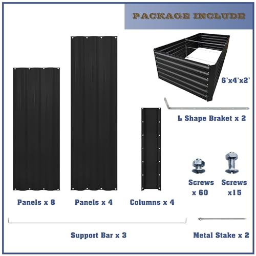 6x4x2FT Black Metal Raised Garden Bed Kit