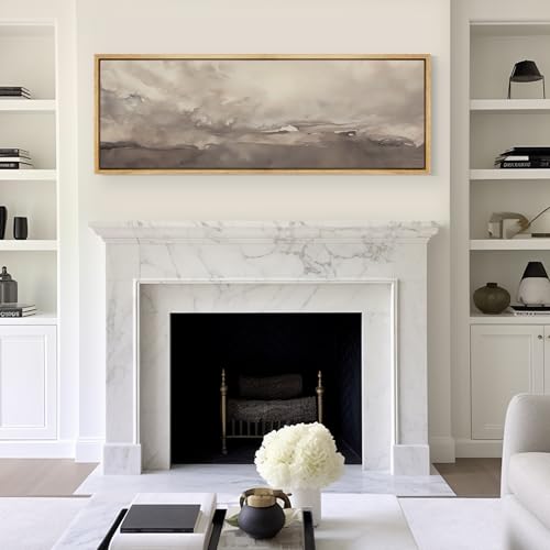 Large Framed Canvas Print Wall Art Misty Landscape Neutral Tranquil Abstract Nature Painting in Earth Tones Illustrations Decorative Colorful Multicolor for Bedroom