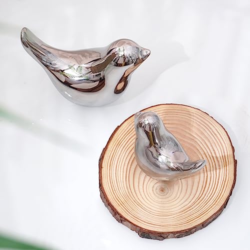 Silver Birds Statues Home Decor Modern Style Decorative Ornaments for Silver Table Decor Living Room (2 Count)