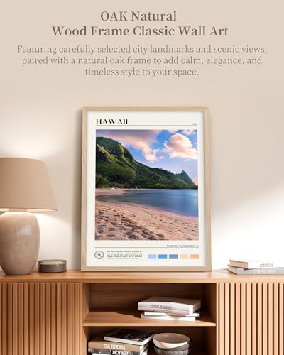 Natural OAK Wood Hawaii Framed Wall Art