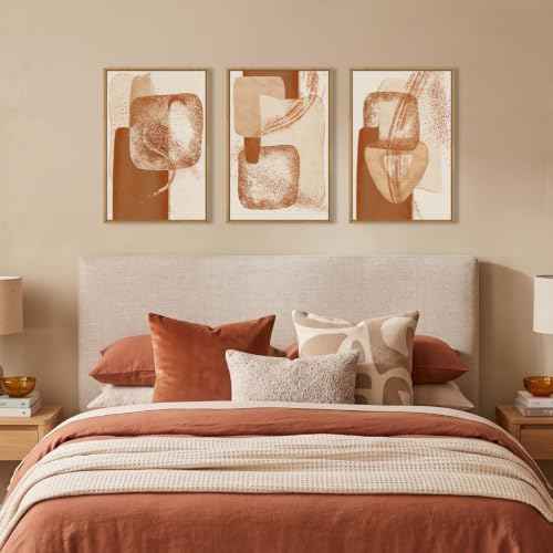 Neutral Orange Abstract Framed Canvas Wall Art Set