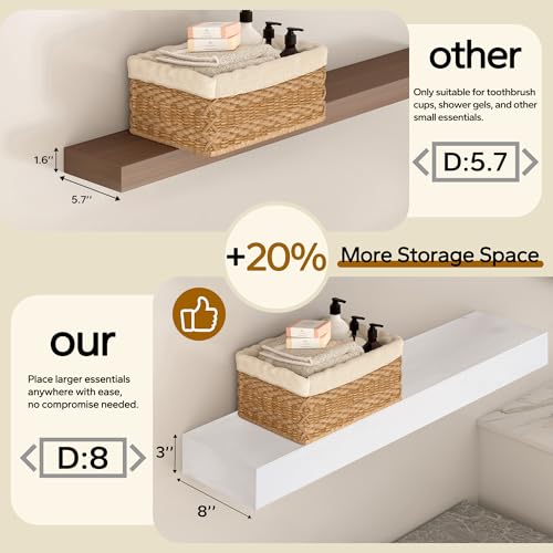 Floating Shelves 3 inch Thick for Wall Set of 2 (2 Count)