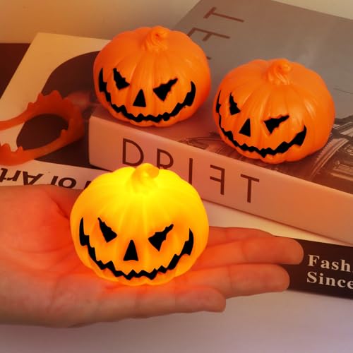 6 Pack Halloween Pumpkin Flameless Candles Battery Operated LED Tealight Candles for Home Room Decorations (6 Count)