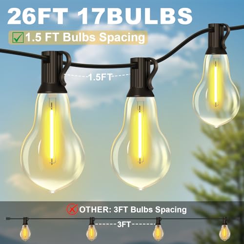 26FT Outdoor String Lights 17+2 Bulbs (26 Foot)