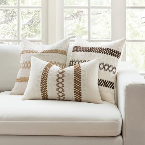 Set of 2 Coco Brown Boho Decorative Pillow Covers 18x18 Inch