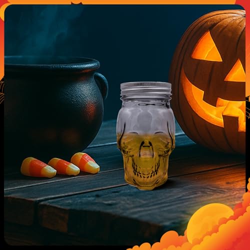 Set of 2 Skull Mason Jar Glasses with Lids (4 Count)