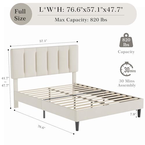 Full Size Bed Frame with Upholstered Headboard